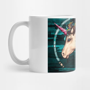 Rainbow unicorn art on teal blue background, Colorful unicorn Mug